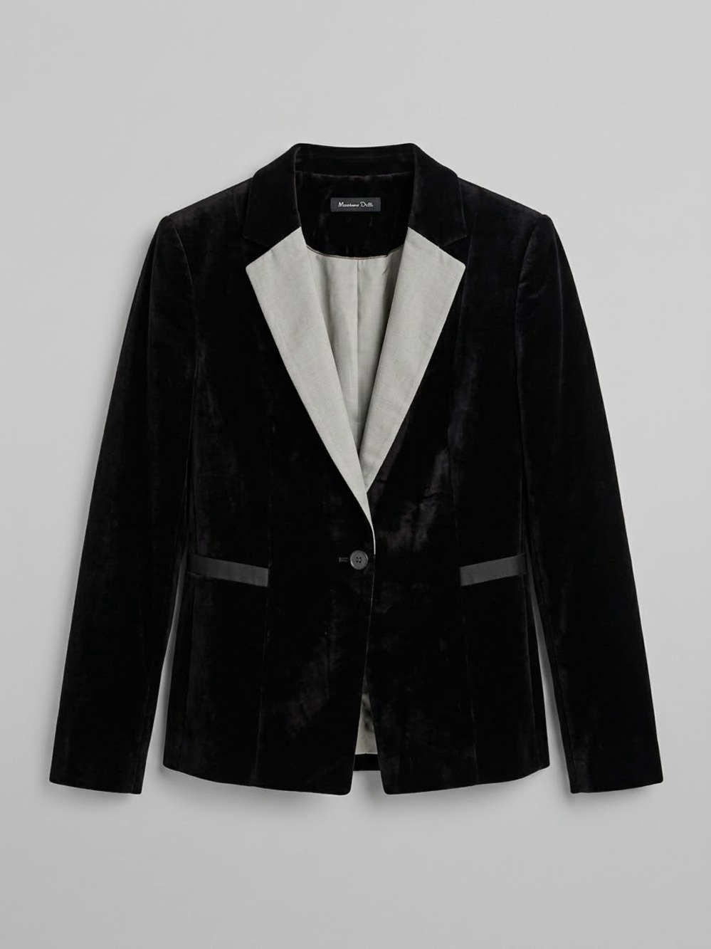 Massimo Dutti Black Velvet Single-Button Blazer